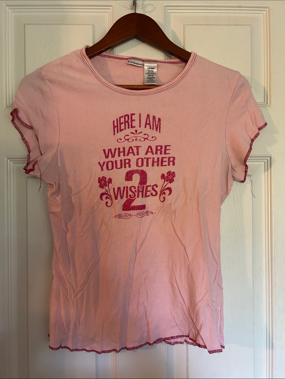 Y2K Vintage No Boundaries Pink Short Sleeve Graphic Tee with Magenta Print